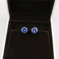 Round blue cubic zirconia stud earrings, elegant 8mm 6-prong sparkly crystal jewelry detail. - Silver & Blue