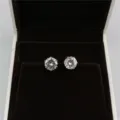 Elegant 8mm round white zirconia stud earrings with sparkling stones in a gift box. - Silver + White