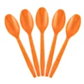 Orange plastic spoons set of 5 disposable tableware utensils for party celebration - Spoons (Pack of 10)