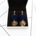 Blue velvet heart and gold hollow rose cubic zirconia earrings for women sweet jewelry detail - Sapphire Blue