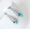 Elegante zilveren oorbellen versierd met fonkelende strass steentjes en blauwe kristallen. - Stud oorbellen / Hemelsblauw