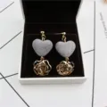 Sweet plush heart and hollow rose zircon drop earrings, elegant gold-plated daily jewelry. - Gray