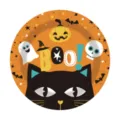 Halloween Einweg Pappteller mit süßem schwarzem Kater und Kürbis Design für Party Deko - 9-Zoll-Pappteller (10er-Pack)