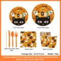 Halloween party disposable tableware set with plates, cups, napkins, and cutlery for 20 guests. - 8-Piece Set for 20 People