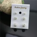 White rhinestone Shamballa ball stud earrings set detail display with three pairs of sparkly studs. - 3 Pairs Ball Set / 6mm/8mm/10mm Mix