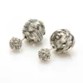 Silver double-sided wire wrapped ball earrings, hollow metal sphere stud earrings for women. - Silver