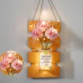 Wall hanging artificial flower basket decor with LED lights, home room wall decoration SKU - Gray Board with Smoke-like