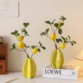 Nordic starfruit ceramic vase with artificial lemon branches for modern home decor tabletop display. - Starfruit Vase with 3-Lemon Branch Set Model 2