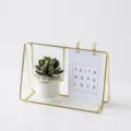 Pianta succulenta artificiale in vaso con cornice in ferro dorato nordico da scrivania - Loto delle nevi oro e ciano