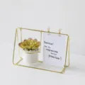 Cornice in ferro dorato pianta succulenta finta in vaso con clip foto decorazione SKU - Loto delle nevi dorato e medio