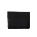 Porte-cartes minimaliste en cuir noir avec surpiqûres contrastées, ultra-fin et portable. - Noir