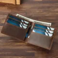 Bruine heren portemonnee van echt leer in vintage stijl met diverse vakken voor uw pasjes. - 11.5cm*1.5cm*9cm / Donker Koffie