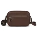 Men Brown Leather Crossbody Bag Casual Daily Shoulder Messenger Bag with Zipper Pocket - Coffee