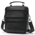 Bolso bandolera de cuero genuino para hombre maletín de negocios con múltiples cremalleras - Negro