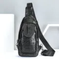 Heren leren borsttas krokodil patroon casual zwarte schoudertas crossbody tas stijlvol. - Zwart Krokodillenpatroon