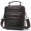 Bolso bandolera de cuero genuino para hombre bolsa de negocios multi-bolsillos marrón - Café