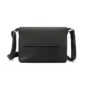 Men black leather crossbody bag, casual business messenger shoulder small square bag - Landscape / Black
