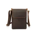 Men Dark Brown Crazy Horse Leather Crossbody Bag Small Casual Shoulder Messenger Bags - S / Dark Coffee