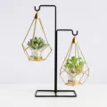 Supporto in metallo geometrico a doppio gancio con piante succulente artificiali 91. - Modello a doppio gancio con loto delle nevi e cactus