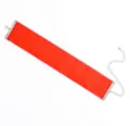 Detailed view of the wide red velvet choker necklace featuring silver metal ends and extension chain. - Red