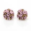 Elegante paarse roze bloem cluster oorknopjes met sprankelende strass steentjes sieraden. - Paars