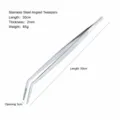 Stainless steel curved tweezer detail showing 30cm length, 2mm thickness, and 3cm opening size. - Curved Tweezer (Mirror Polished) / 30cm