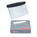 Stainless steel bench scraper with rubber handle and measurement scale for baking. - Color Box