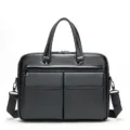 Men's Black Leather Briefcase Laptop Bag Casual Business Messenger Bag Style Variant - Black