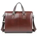 Classic brown leather business briefcase for men, retro commuter laptop handbag. - Coffee