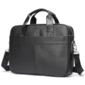Zwarte heren aktetas van echt leer, 14 inch laptop zakelijke tas en schoudertas voor kantoor. - Zwart