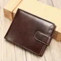 Heren Donkerbruine Leren Korte Portemonnee met Drukknoopsluiting en Vintage Stijl - 12,5*2*9,7cm / Geolied koffiebruin
