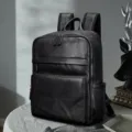 Zwarte lederen zakelijke forensenrugzak, grote capaciteit 16 inch laptop tas dagelijks. - Zwart