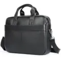Men genuine leather briefcase 14 inch laptop bag black business messenger bag for men - Black Litchi Pattern