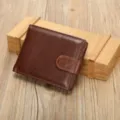 Heren bruine echte lederen korte portemonnee met drukknoop, vintage stijl portemonnee. - 12,5*2*9,7cm / Bruin