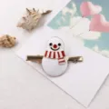 Kerst sneeuwpop eendenbek haarklem detail, witte rode emaille metalen haarspeld - Sneeuwpop