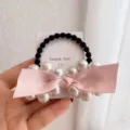Roze strik parel haarring elastisch haar touw zoete paardenstaart houder haaraccessoire - Roze