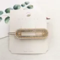 Koreaans stijl parel strass haarspeld geometrische rechthoek haarclip voor vrouwen en meisjes - Rechthoekig Rond Parel Strass