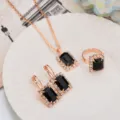 Elegant rose gold jewelry set featuring black rectangular crystal and sparkling rhinestones. - Square / Black