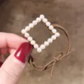 Koreaanse stijl parel vierkante haarelastiek elegante elastische haarband haaraccessoires - Parel Haarring/Vierkant