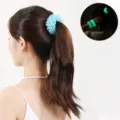 Glow in the dark hair scrunchie, blue fuzzy hair tie high elasticity luminous hair band. - Light Blue