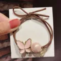 Korean style minimalist hair rope with pink butterfly and pearl charm for elegant women - Butterfly/Pink