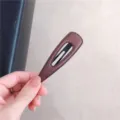 Brown leather hair clip waterdrop side clip snap barrette minimalist Korean style accessory - Dark Coffee