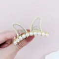 Parel kattenoor haarspeld, gouden metalen haarklem met strass en parels voor dames en meisjes. - Kattenoren Strass Parel