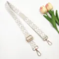 Bandoulière de sac de rechange réglable à motif géométrique et boucles dorées pour sacs. - Blanc Khaki Clair