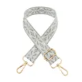 Woven replacement bag strap detail, 3.8cm wide adjustable crossbody strap with gold hardware. - Gold Buckle / White and Grey