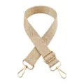 Replacement wide bag strap with adjustable gold hardware and chic chevron woven pattern. - Gold Buckle / Gold-threaded Khaki