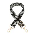 Sangle de sac réglable de 3,8 cm avec motif géométrique ethnique et boucles métalliques. - Losange Noir et Beige Argenté