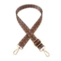 Detailopname van een 2,5 cm bruine vervangende tasband met gouden metalen gespen. - Retro Gevlochten