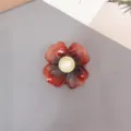 Amberkleurige acryl bloem haarhaak clip met parel schattig haaraccessoire voor vrouwen en meiden - Rood