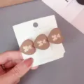 Korean style cute heart hair clip sweet color block duckbill clip sweet hair accessory for women - Brown Bear